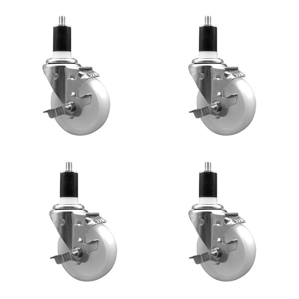 4'' Nylon Swivel 1-1/2'' Expanding Stem Caster Set with Brake, 4PK